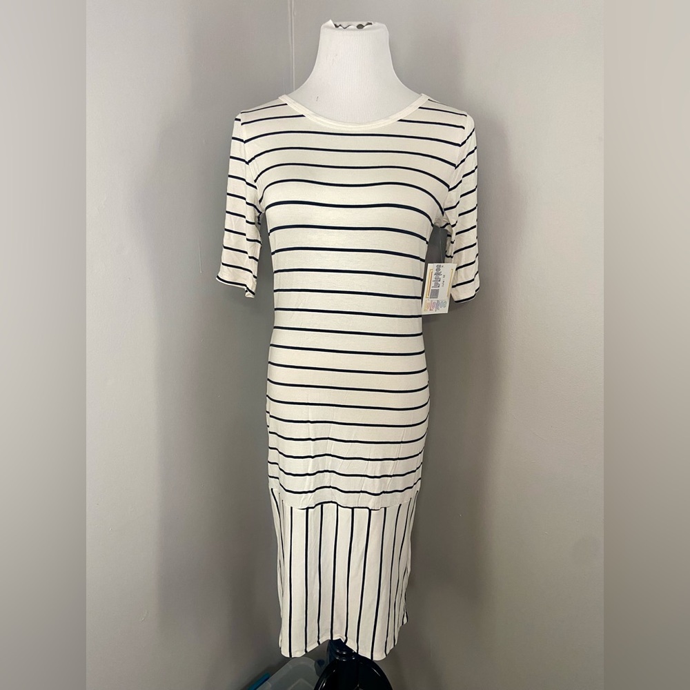 LuLaRoe Julia Dress Black and White Striped Midi Form Fitting - Picture 7 of 7